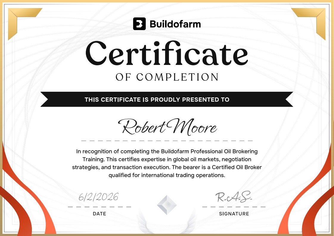 Buildofarm Certificate — Robert Moore